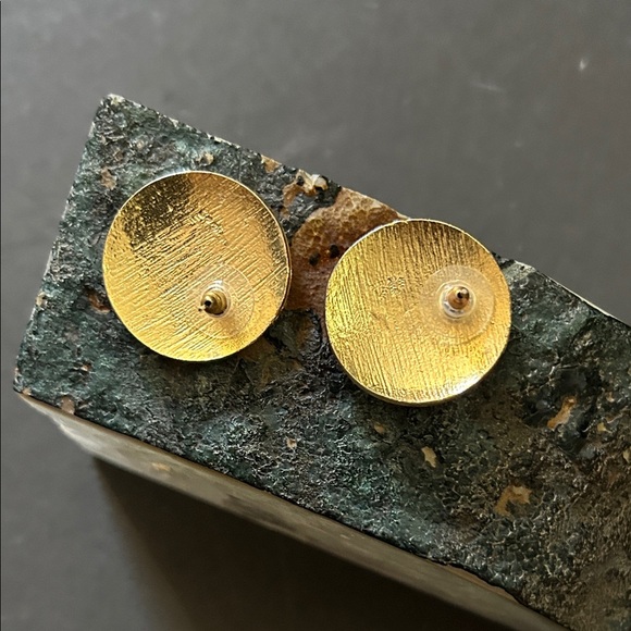 Chic Vintage Red and Gold Statement Button Earrings, For Pierces Ears - Picture 6 of 8